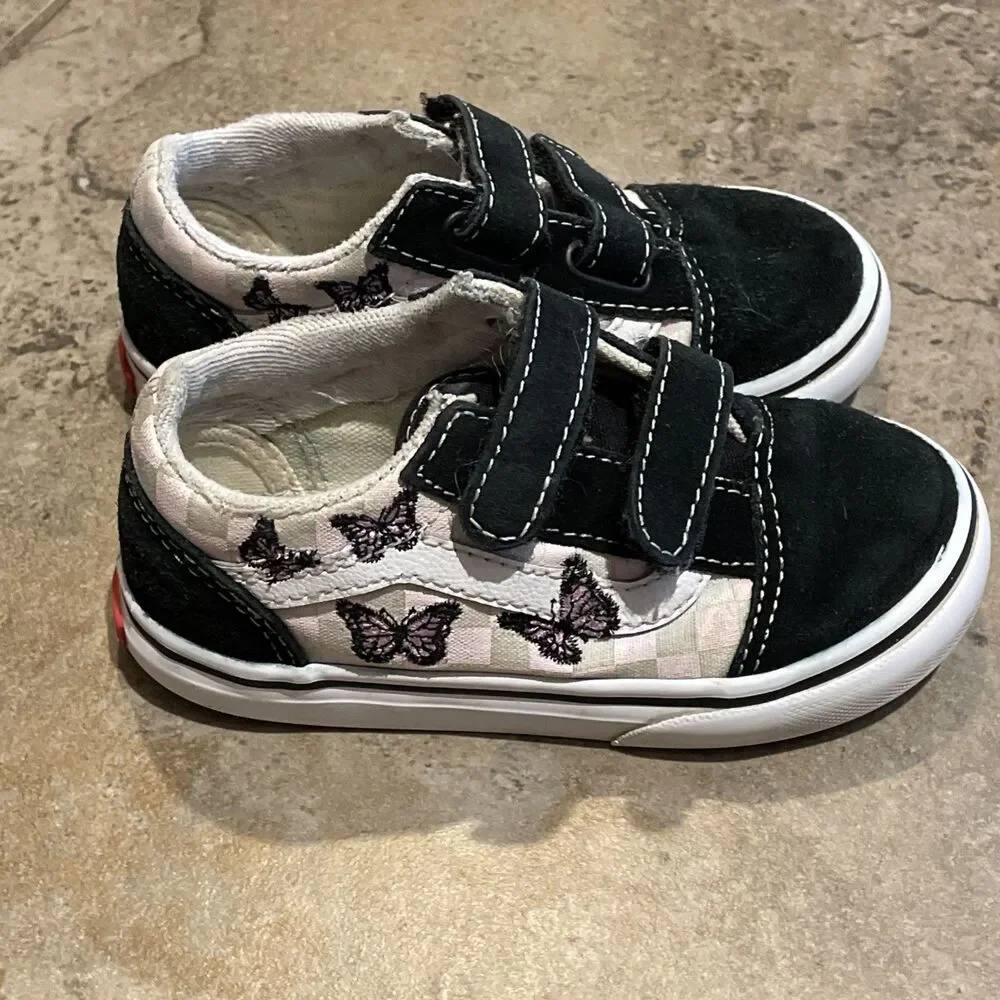 Vans Old Skool V Butterfly Skate Shoes Baby Toddler Size 8 Black Lilac Mist